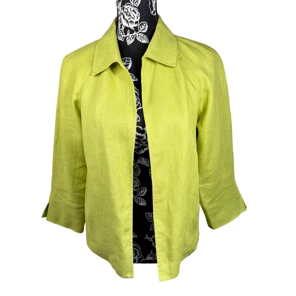 Talbots Pure Irish Linen Blazer Jacket Petite Small Lime Green 3/4 Sleeve